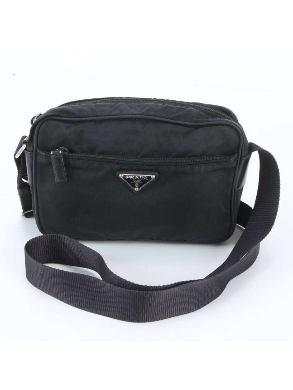 Prada White Tag Tessuto Nylon Triangle Logo Leather Shoulder Bag